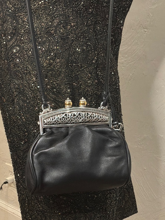 Brighton Handbags - Vintage Brighton Black Leather Crossbody Clutch with Ornate Silver Frame